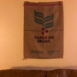 Coffee sacks. I use them as wall decorations.